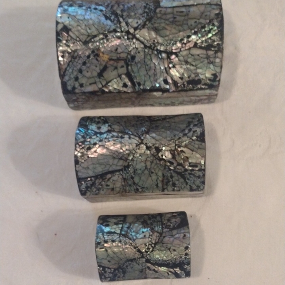 Elegant Mosaic Shell Boxes - Set of 3